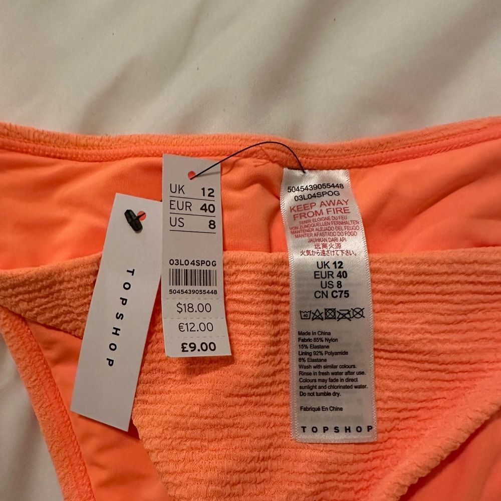 NWT Topshop Neon Orange Bikini Bottoms Size 8 - Picture 3 of 9